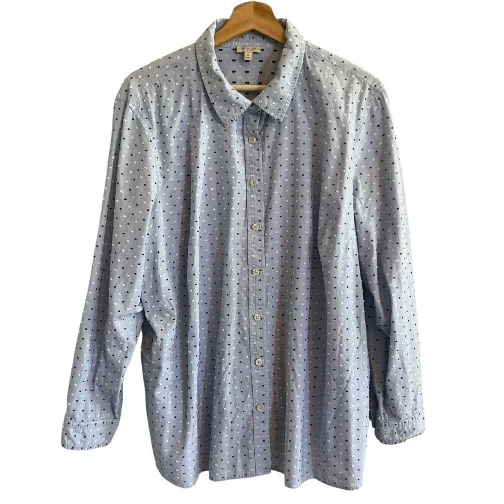 Talbots Womens Oversized Swiss Dot Button Up Top Sz 3X Embroidered Career Preppy